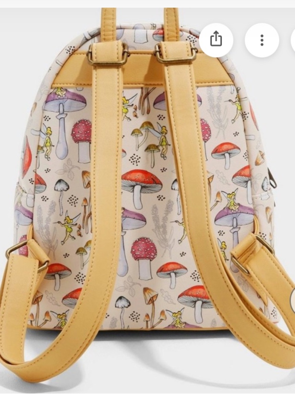 Loungefly Cream Tinker Bell Mushroom Mini Backpack with Yellow Trim NWOT - Picture 2 of 3